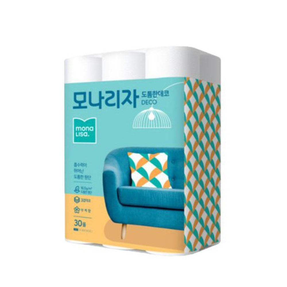 모나리자 도톰 데코 3겹 30롤 (215570) 두루마리 롤 휴지 화장지 두루말이 - 상품 이미지