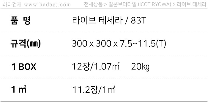 라이브테세라타일 83번컬러 아이코트료와 / 하다건재 일본타일 ICOTRYOWA