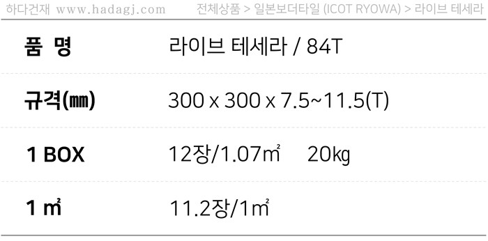 라이브테세라타일 84번컬러 아이코트료와 / 하다건재 일본타일 ICOTRYOWA