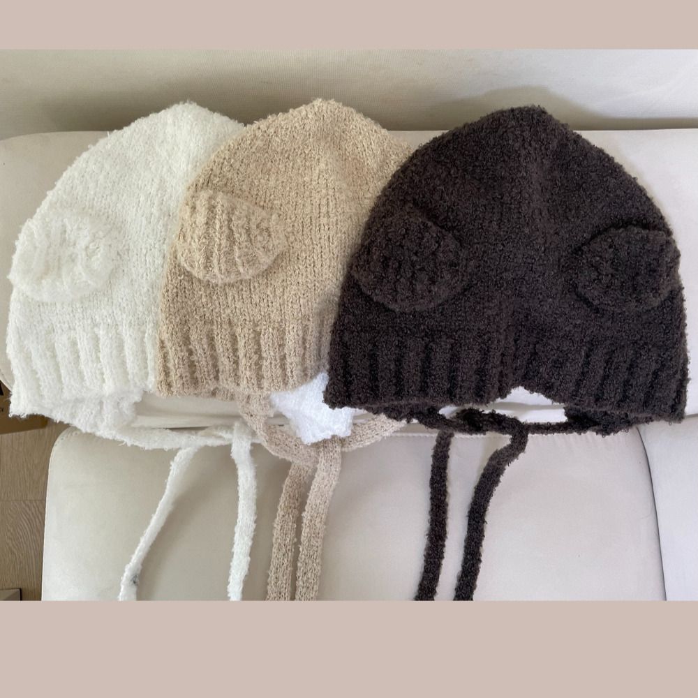 여성 가을 겨울 귀여운 롱 비니 고양이 곰돌이 귀 니트 모자 - 상세 이미지 4