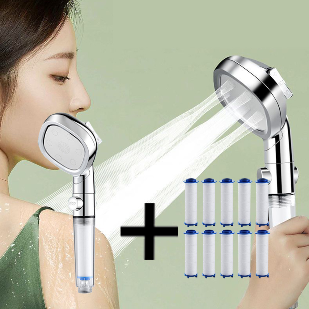 온오프 필터 샤워기 샤워기헤드 샤워헤드 실버투명+필타10개 뷰리썸