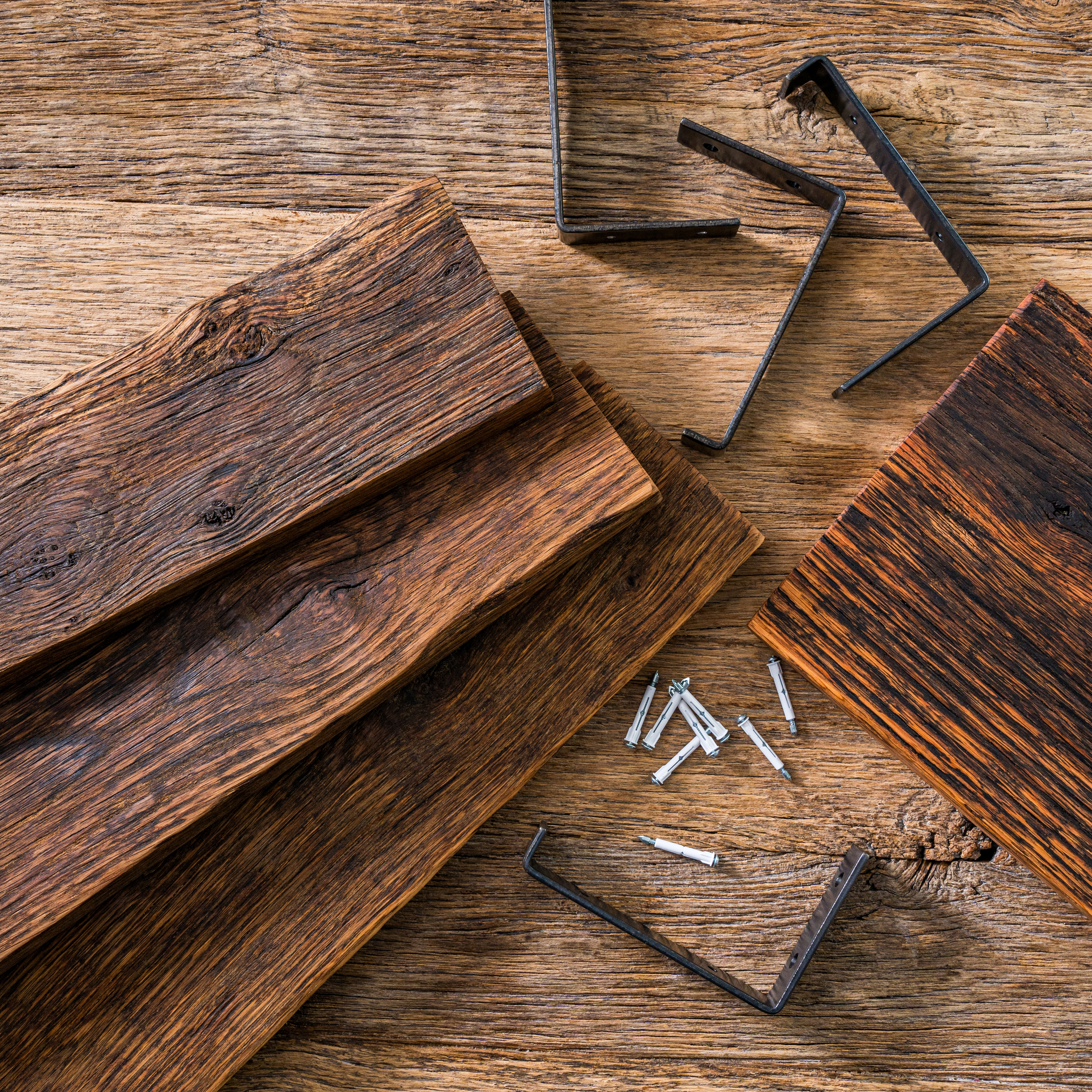 100년 이상 된 미국 직수입 올드오크 고재 원목 무지주 벽선반