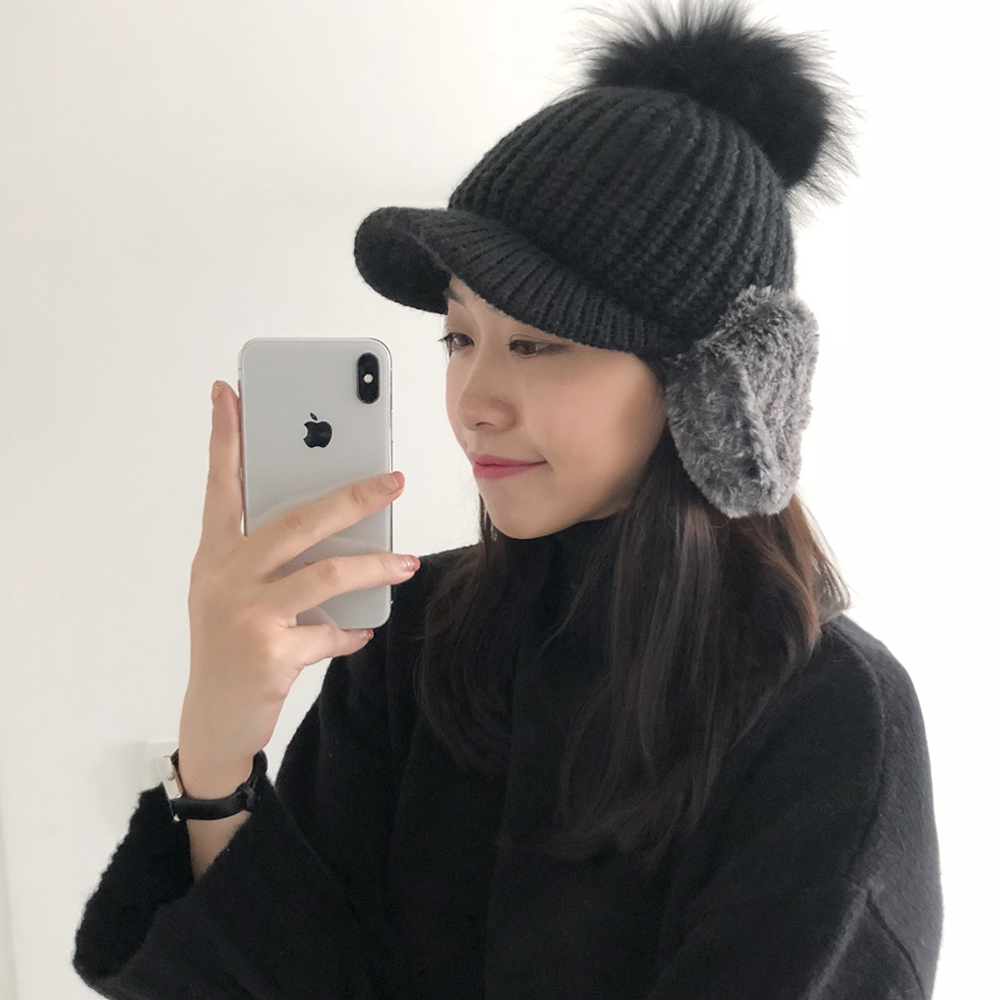 라쿤 털 방울 귀마개 방한모 겨울 털모자 이어머프 캡 귀도리햇 스키 군밤모자 장수 방한모자