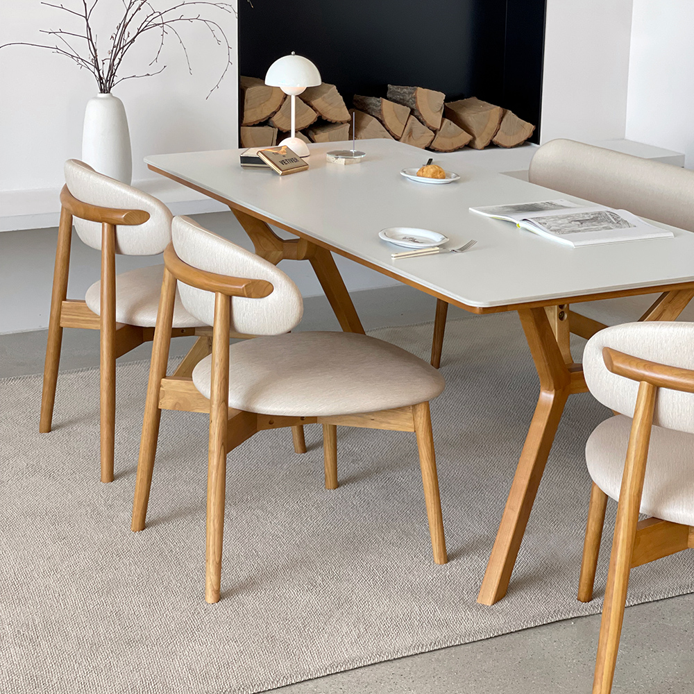 빈센트 4인용 원목 포세린 세라믹 식탁세트 식탁+의자2+벤치1, 1400mm, 양면세라믹