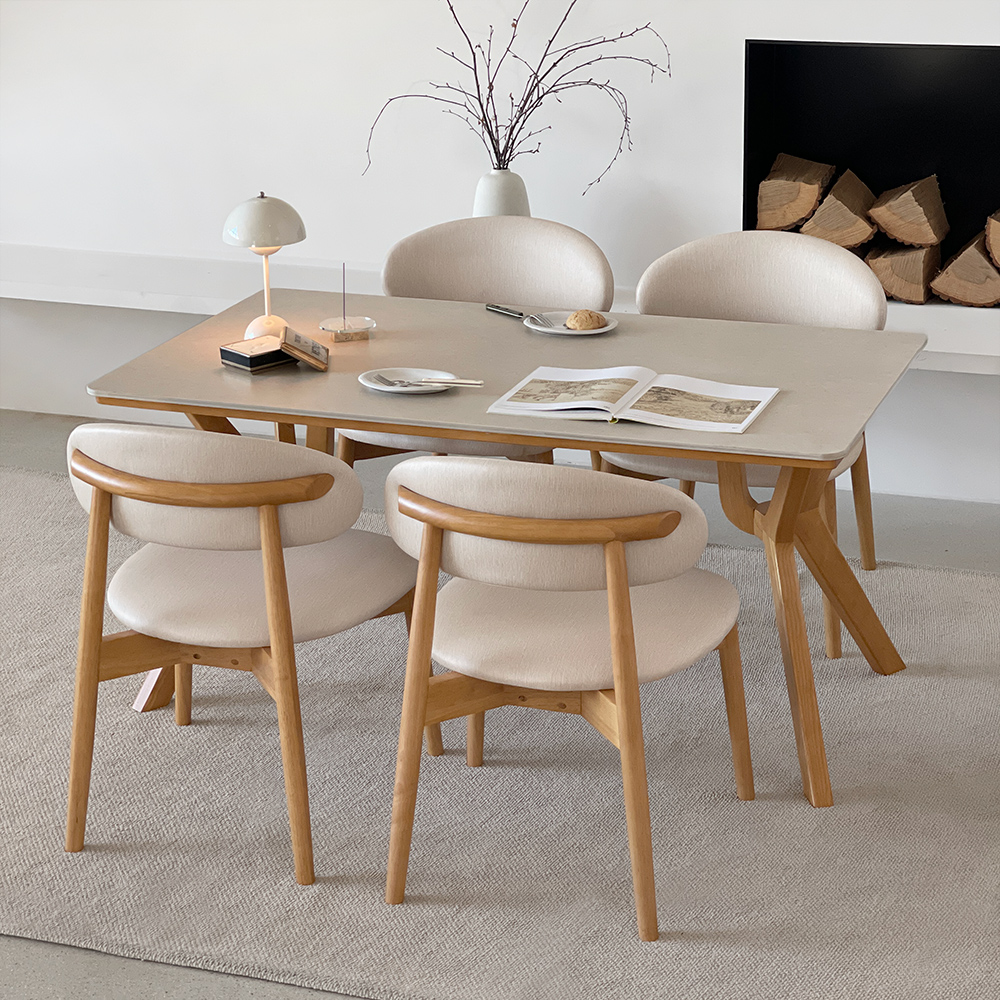 빈센트 4인용 원목 포세린 세라믹 식탁세트 식탁+의자2+벤치1, 1400mm, 양면세라믹