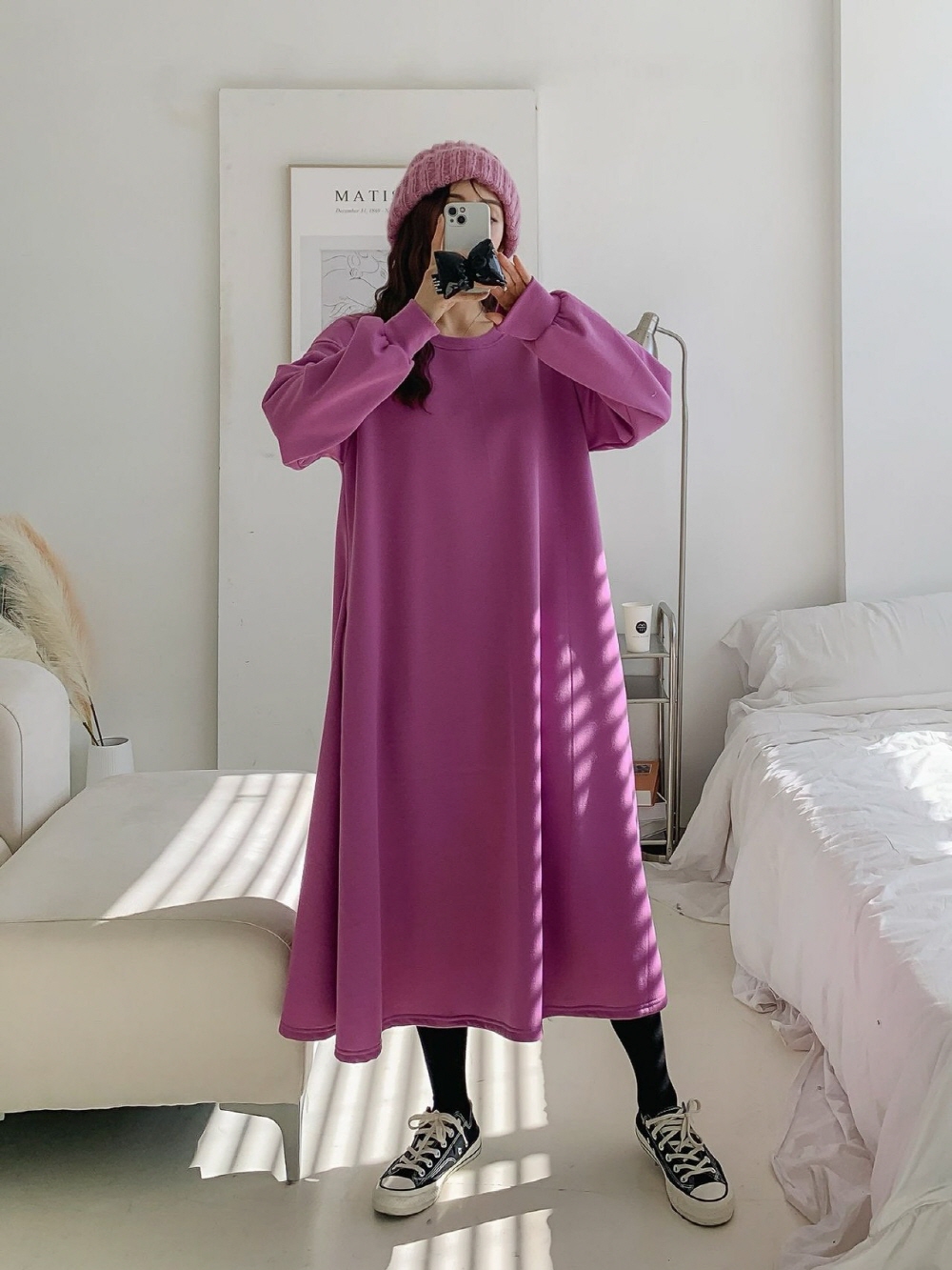 기모 원피스 맨투맨 롱 플레어 A라인 빅사이즈 여성 이미지 4