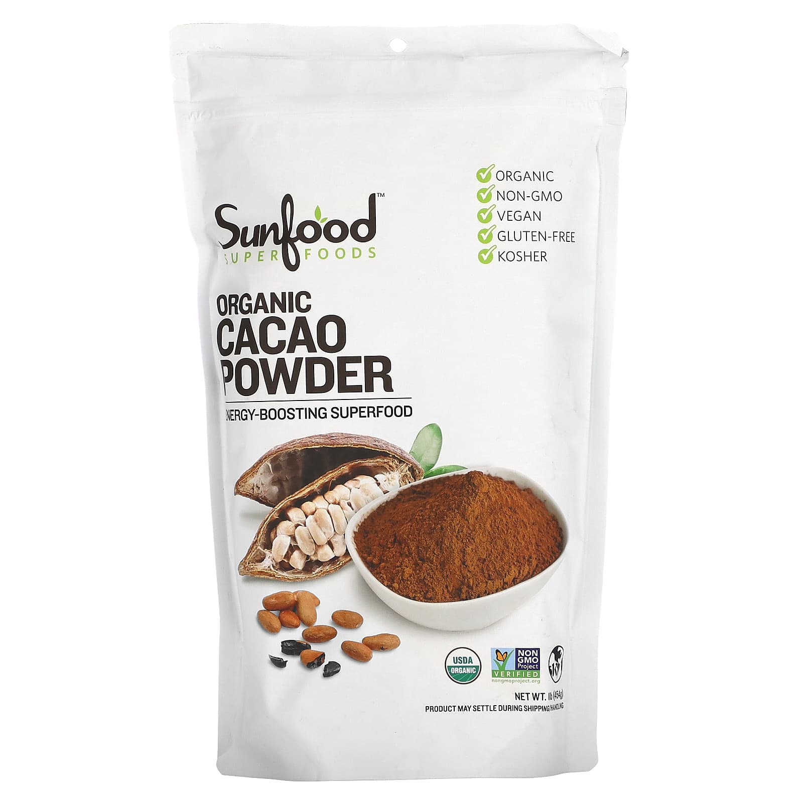 썬푸드 오가닉 카카오 분말 카카오닙 파우더 냉압착 USDA 454g : 베르므아