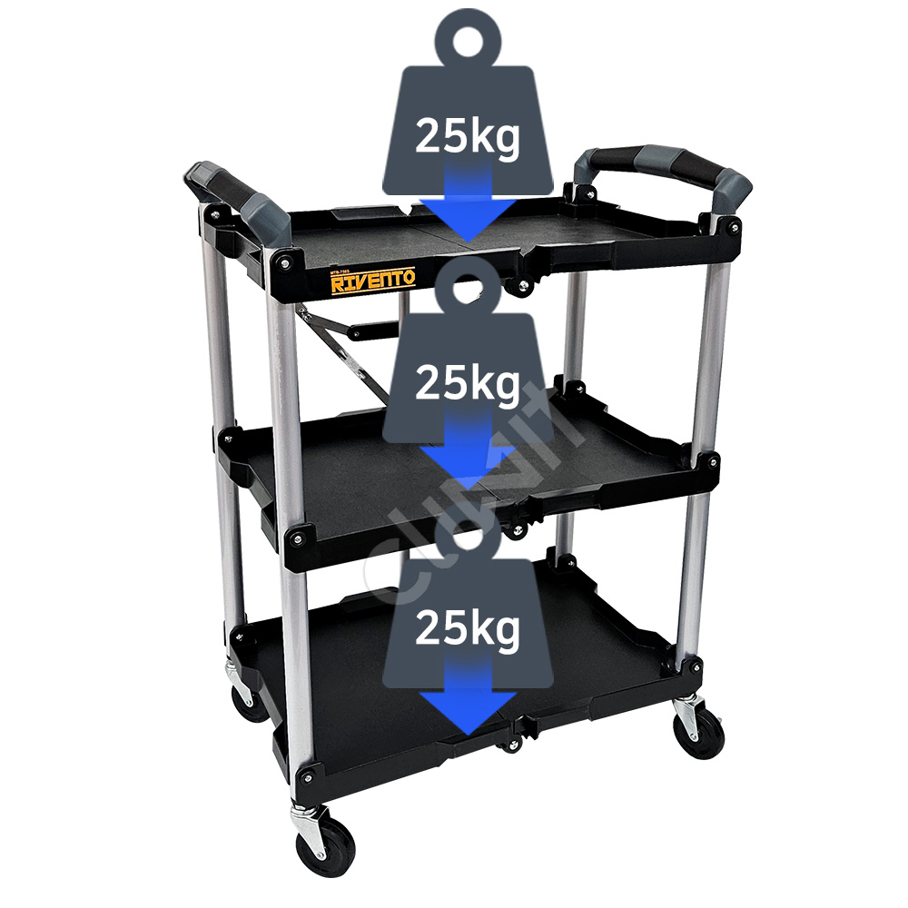 접이식 서빙 카트 3단 트롤리 이동식 공구함 공구대 식당 창고 리벤토 MTB-750S