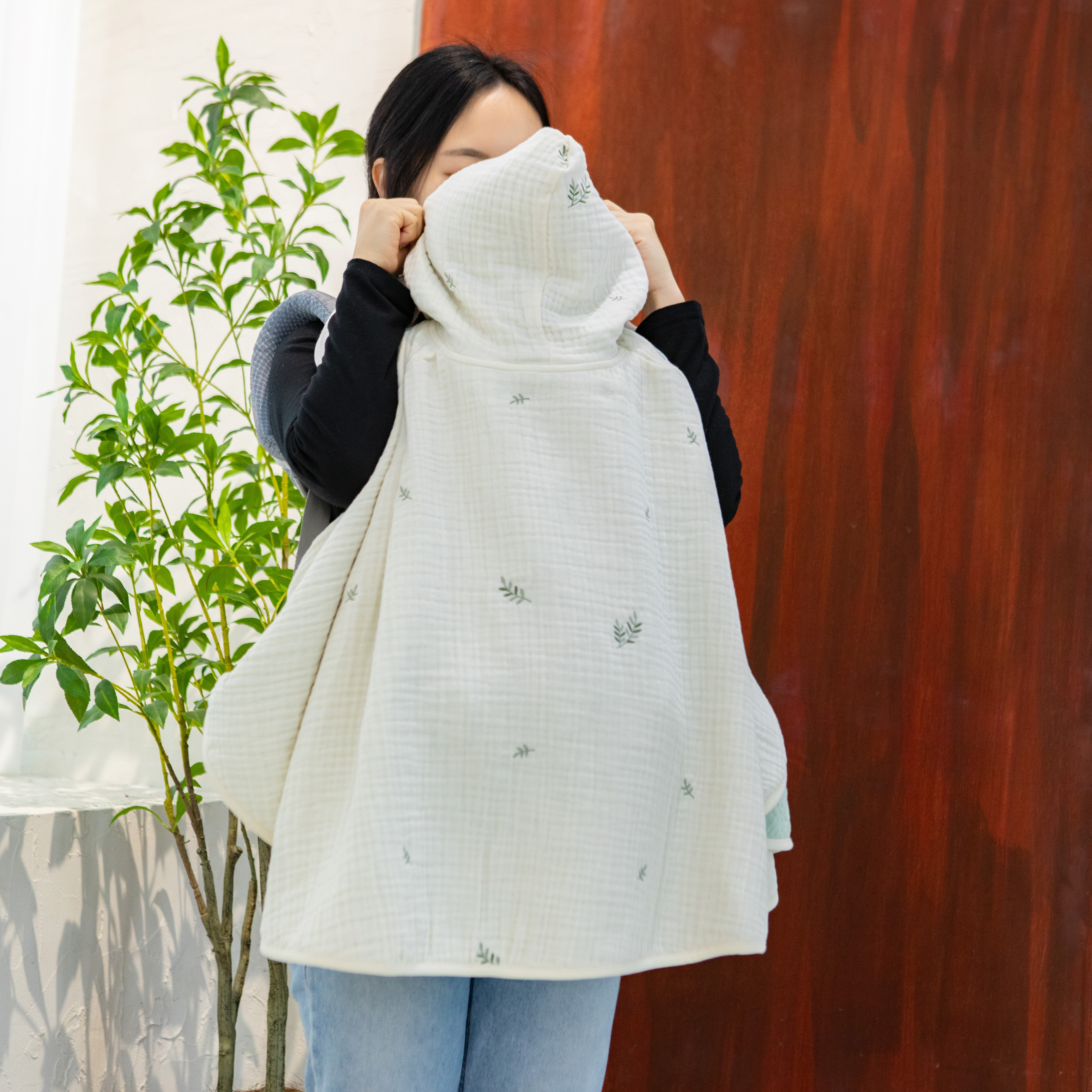 아가블랑 아기띠워머 아기 망토 후드 블랭킷 아기띠블랭킷 수유가리개 6중거즈