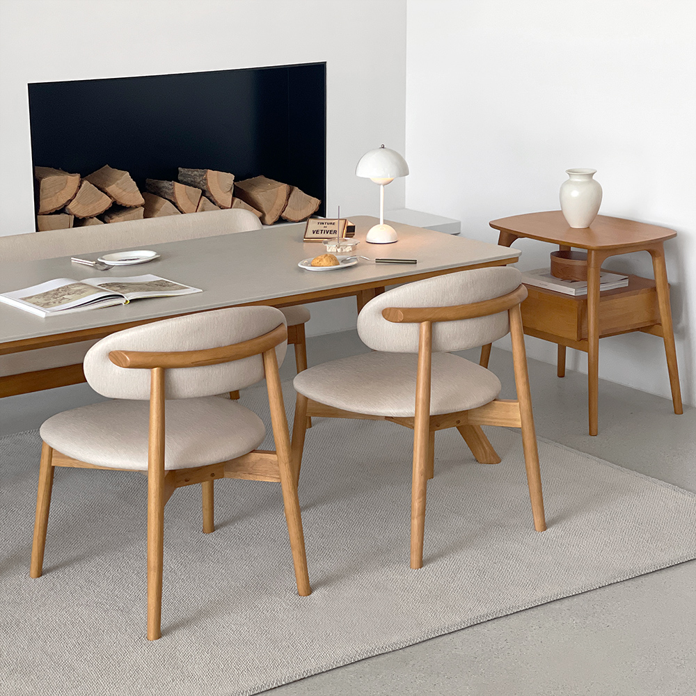 빈센트 4인용 원목 포세린 세라믹 식탁세트 식탁+의자2+벤치1, 1400mm, 양면세라믹