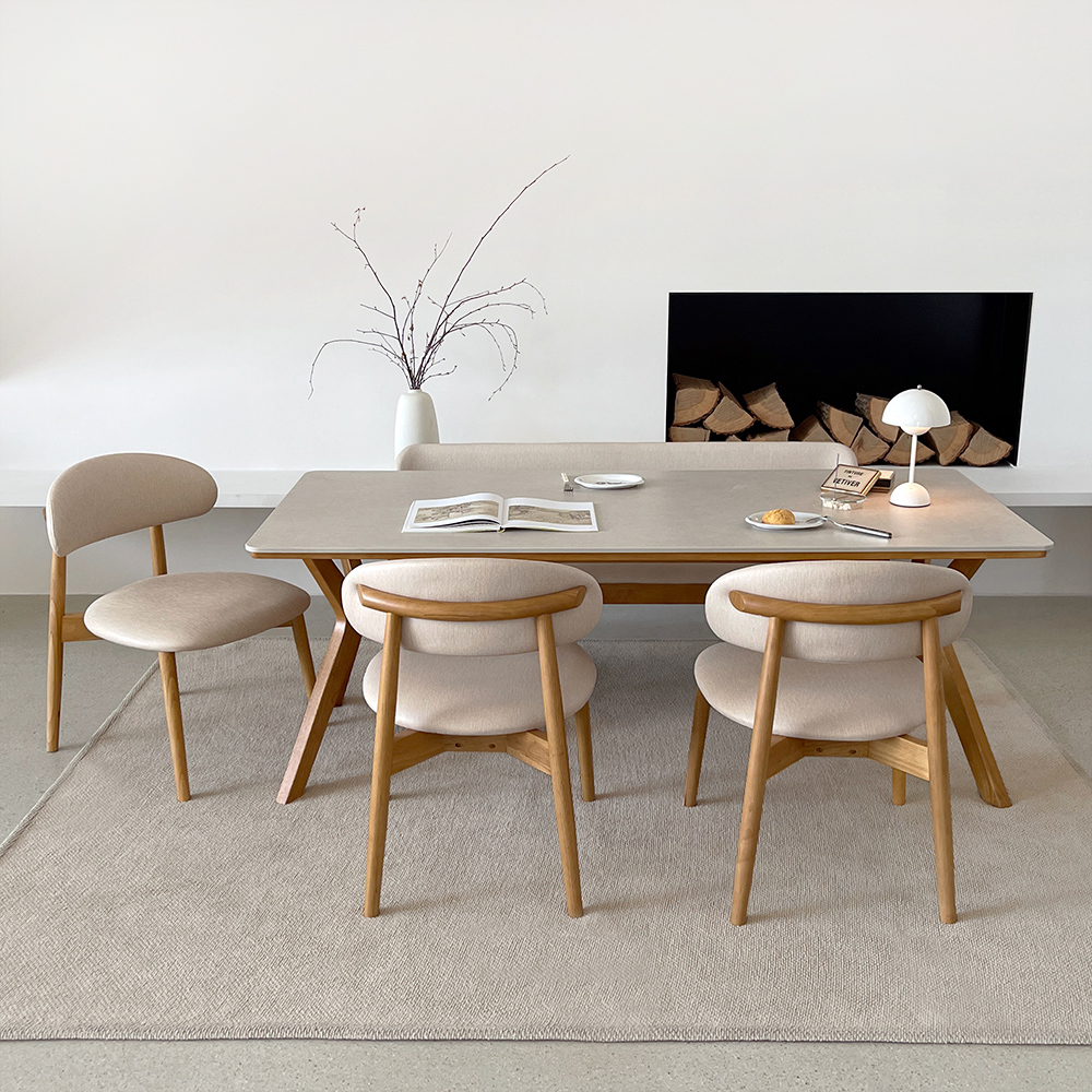 빈센트 4인용 원목 포세린 세라믹 식탁세트 식탁+의자2+벤치1, 1400mm, 양면세라믹