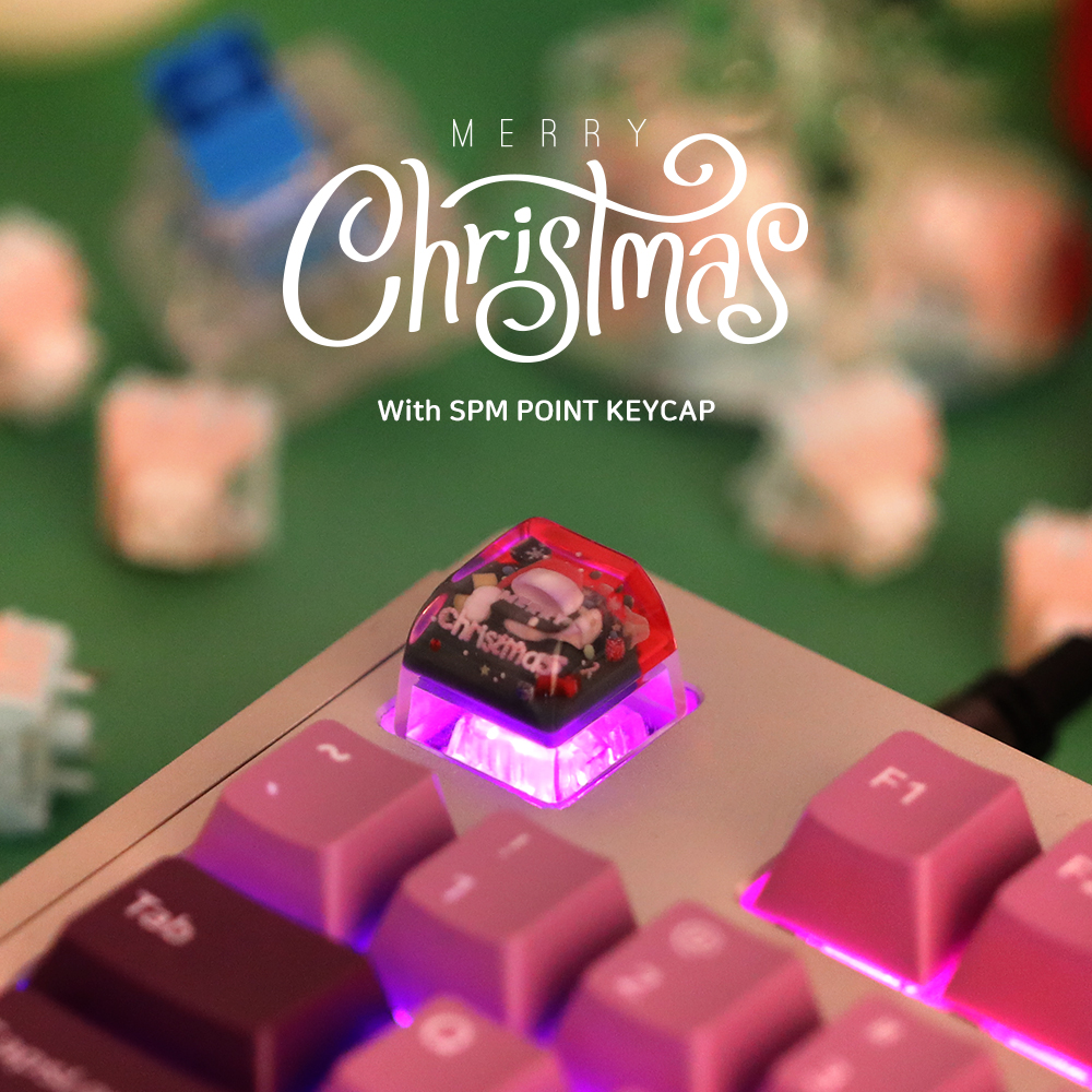 OSHID 크리스마스 투명 레진 아티산 포인트 키캡 놀이 키보드 꾸미기 (산타모자)