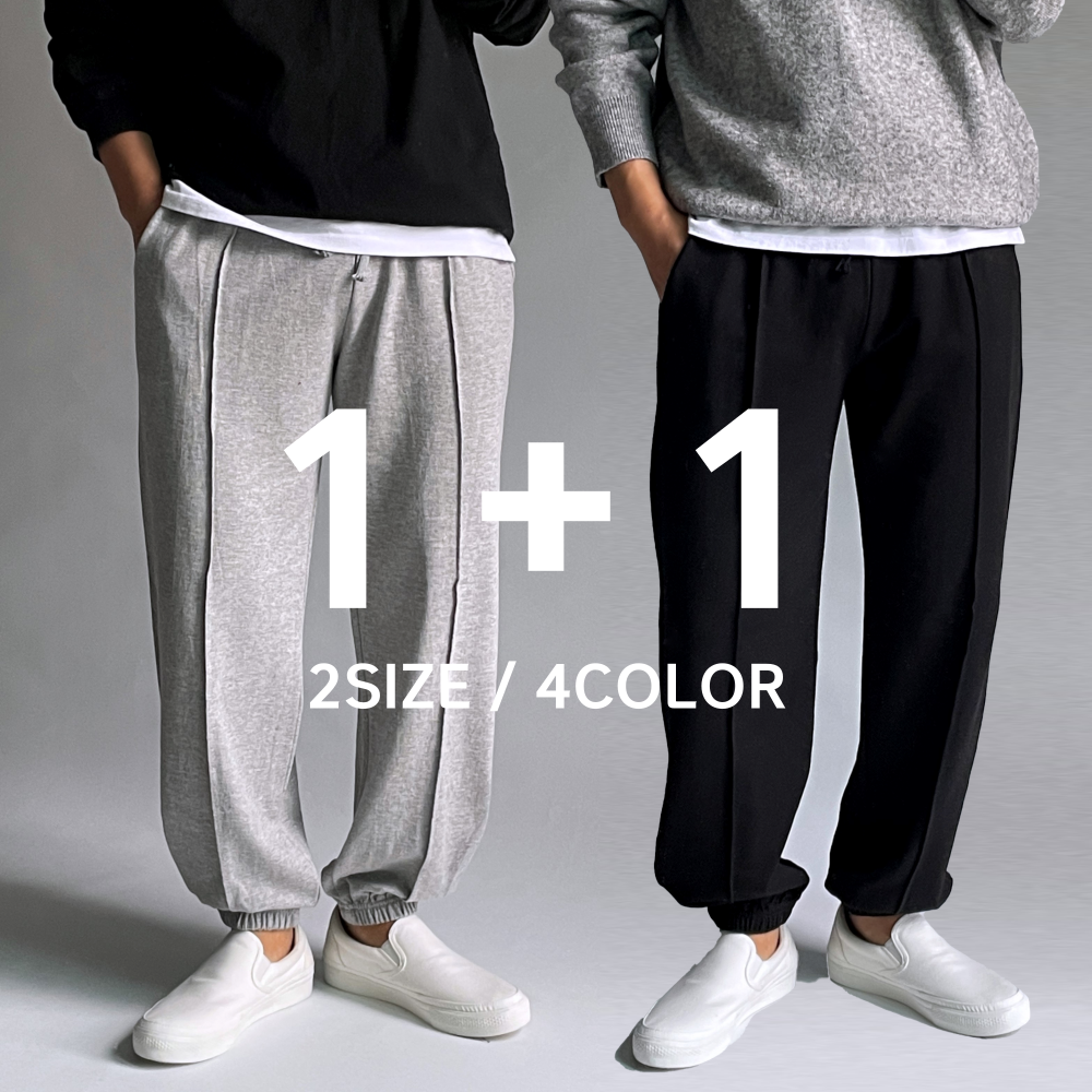 1+1 스웻팬츠 남자와이드트레이닝바지 회색조거팬츠 이미지 1