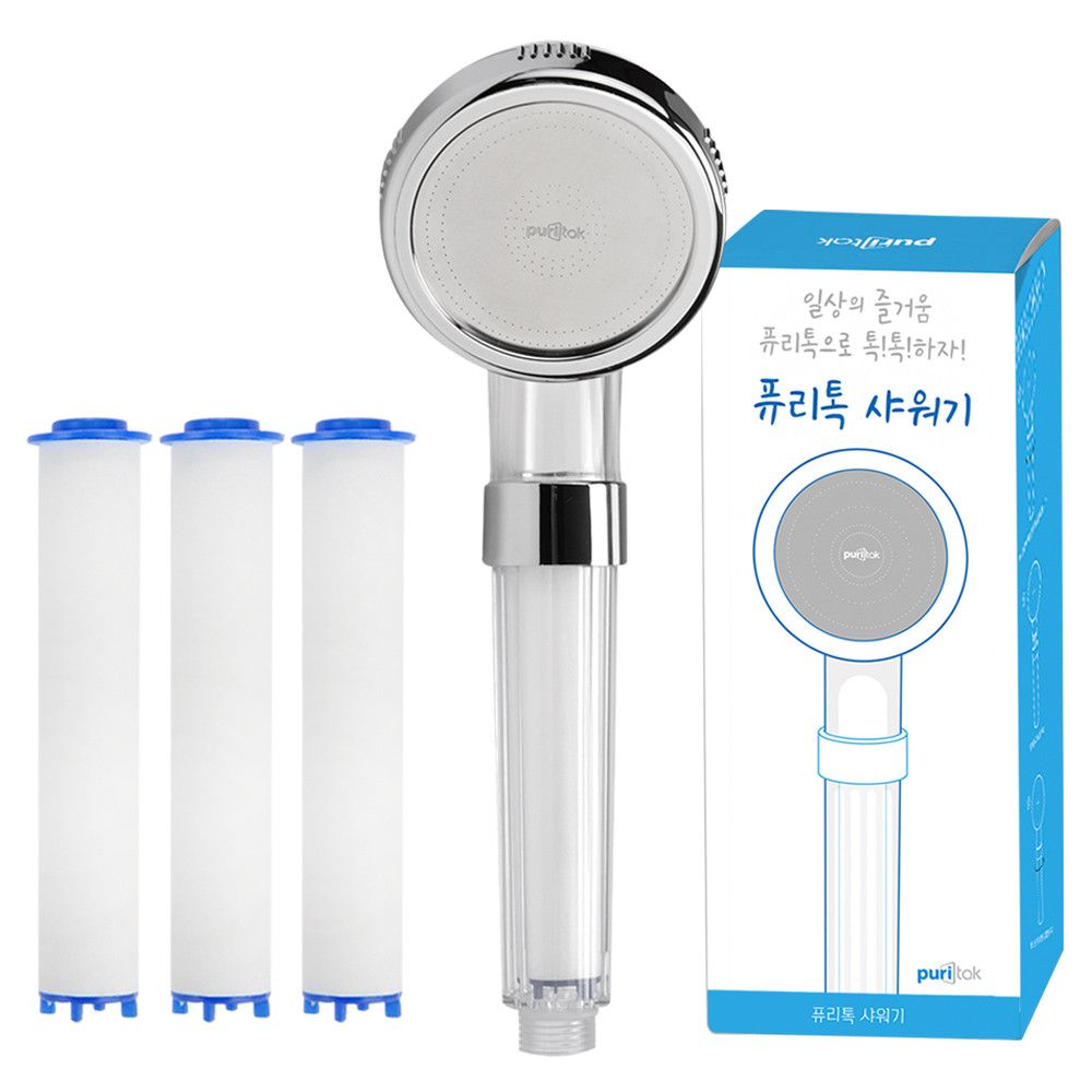 퓨리탁 욕실샤워기 헤드 녹물 수압상승 샤워기헤드 필터 pt-sh100(본품+교체 3p) - 상품 이미지