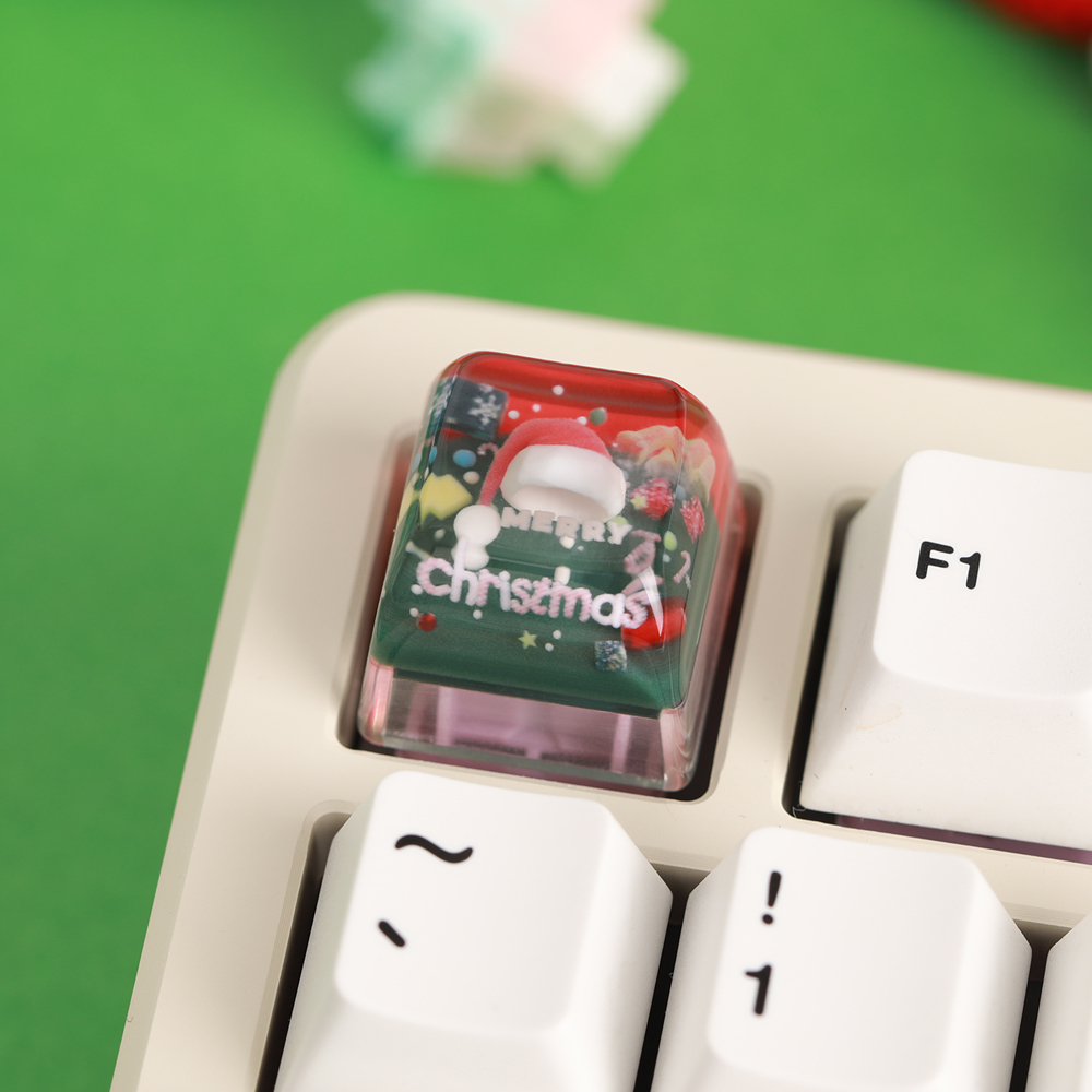 OSHID 크리스마스 투명 레진 아티산 포인트 키캡 놀이 키보드 꾸미기 (산타모자) 대표 이미지