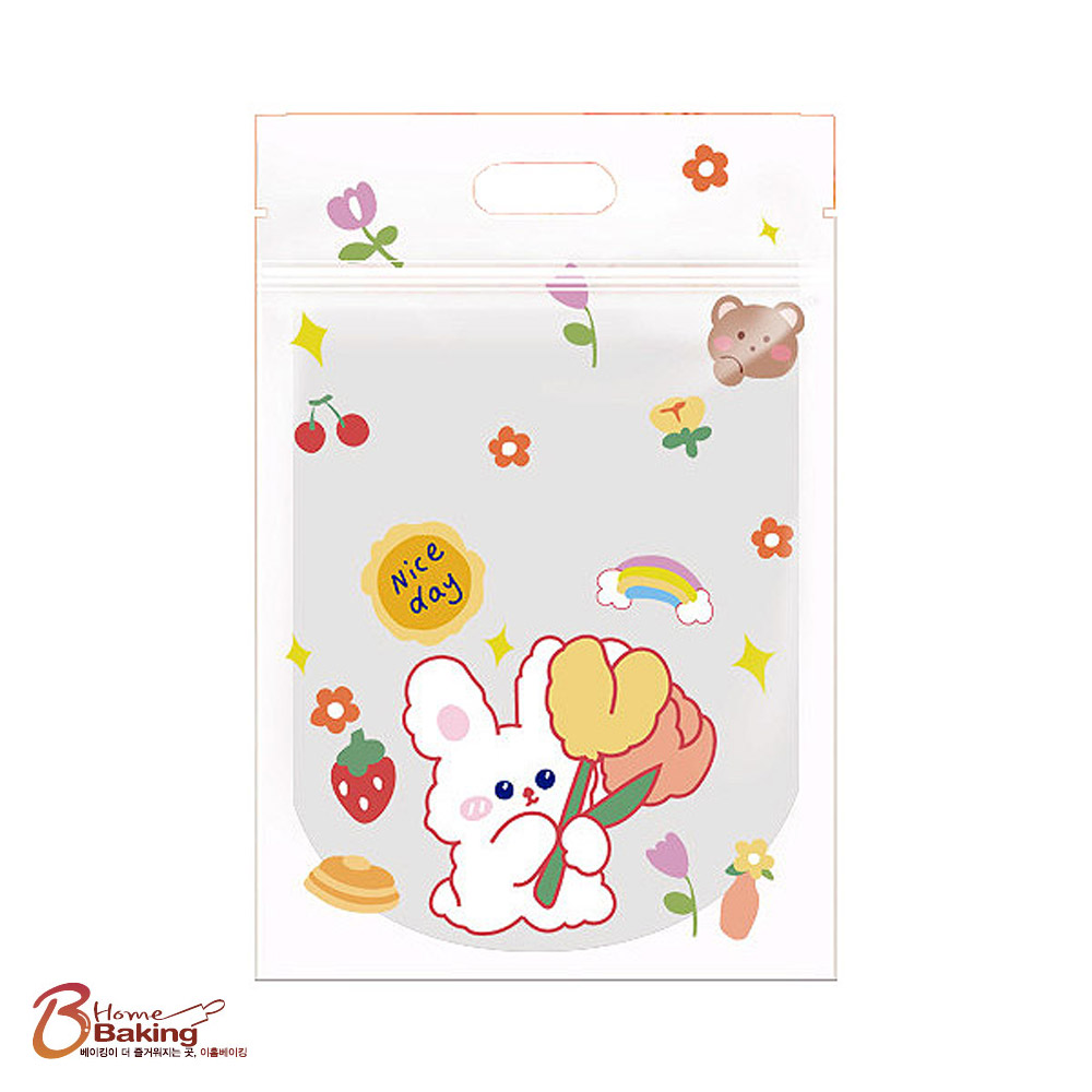 손잡이지퍼백 꽃다발토끼 1522 x 50개입 다용도 선물봉투 어린이집 포장봉투 기프트백