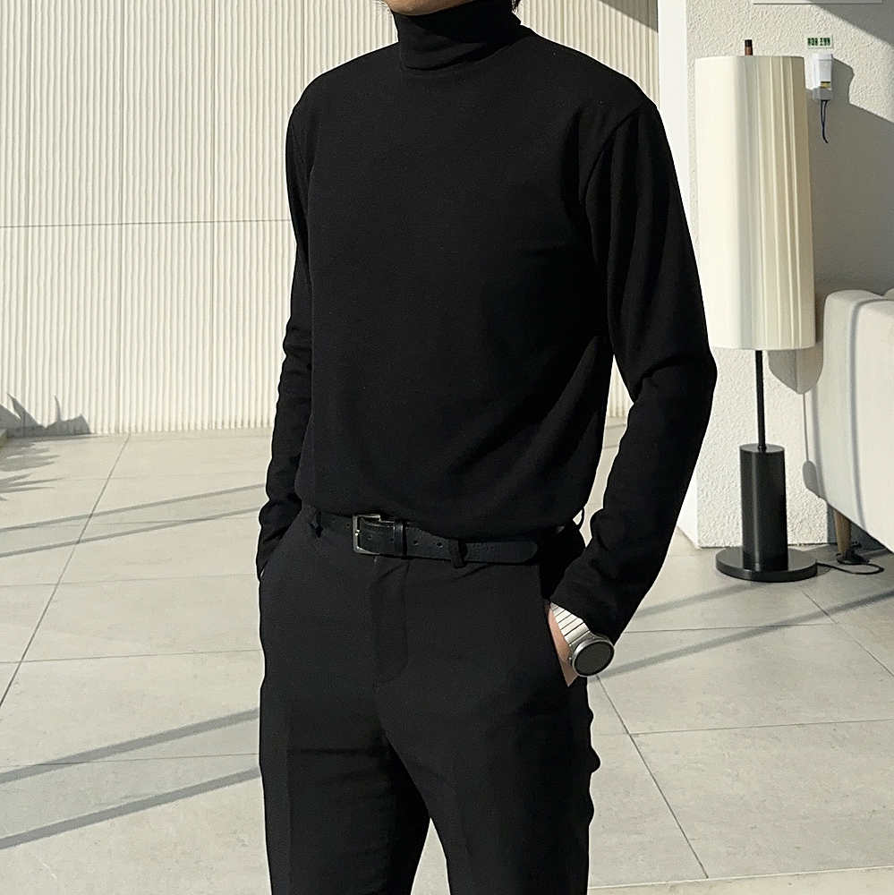 1+1 남자 니트 남자 목폴라 긴목 모크넥 이너 니트 남성스웨터 이미지 2