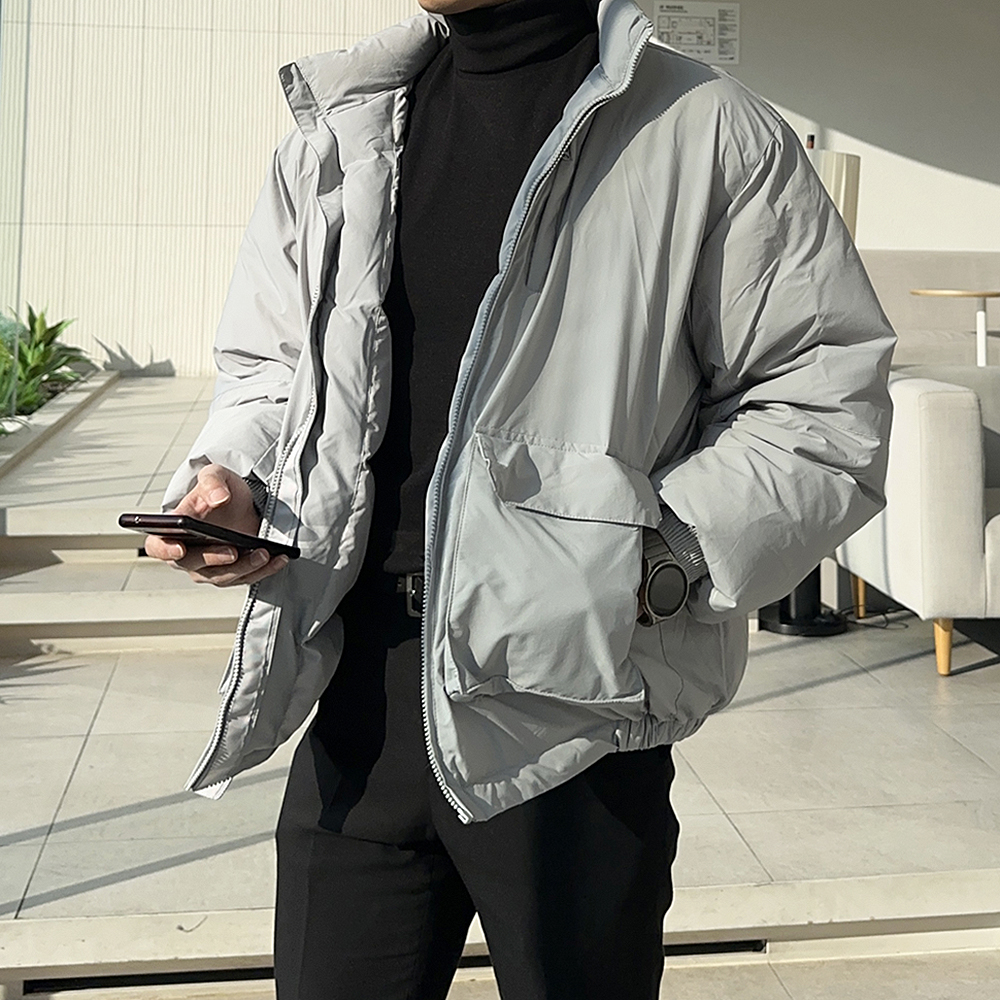남자 숏패딩 오버핏 웰론 커플 하이넥 남자 패딩 - 메인 이미지