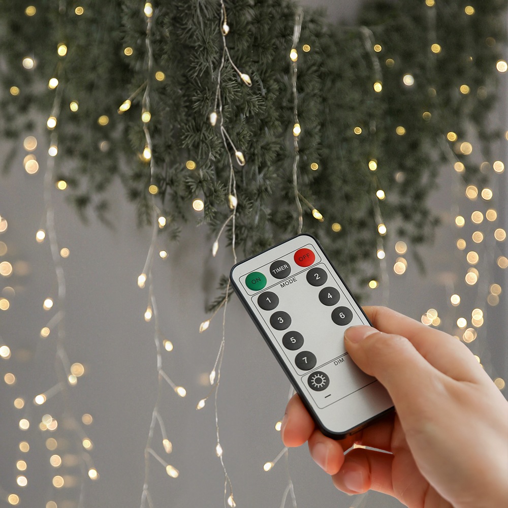 커튼 실버 리모컨 크리스마스 트리 조명 장식 지네 전구 웜화이트 250구 어댑터포함