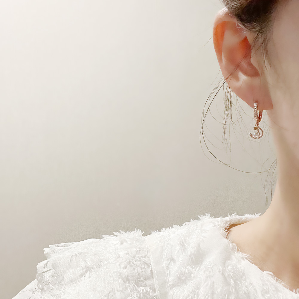 14K금침 달별딸랑 원터치 드롭 무알러지 데일리귀걸이 - 상세 이미지 3