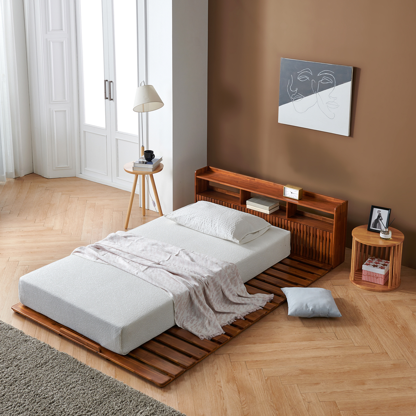 아카시아 원목 침대헤드 선반 S