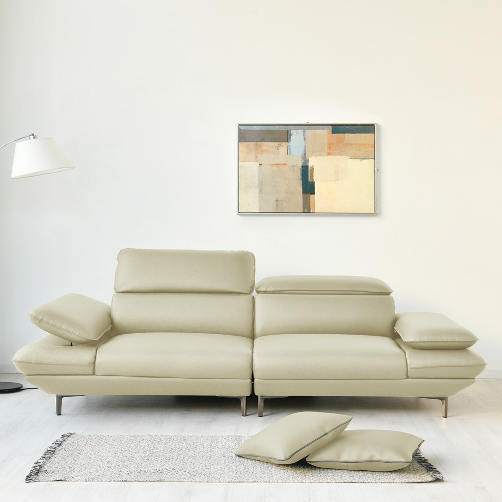 스코나 브리프 나파 통가죽 헤드 팔걸이 틸팅 소파 스툴미포함, 아이보리, 3인용