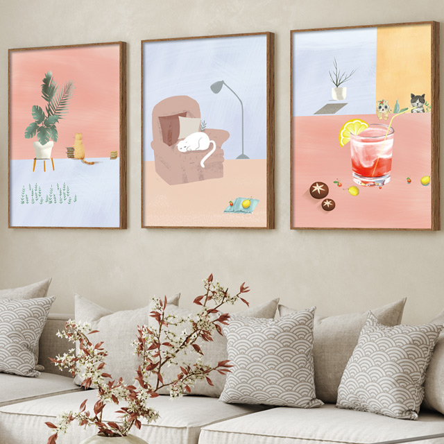 귀여운 고양이 그림 일러스트 액자 집들이선물 대형 거실 사무실 벽 인테리어 1번 이미지 7