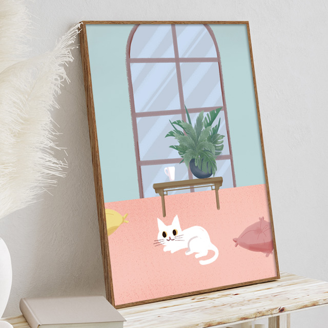 귀여운 고양이 그림 일러스트 액자 집들이선물 대형 거실 사무실 벽 인테리어 1번 - 상세 이미지 4