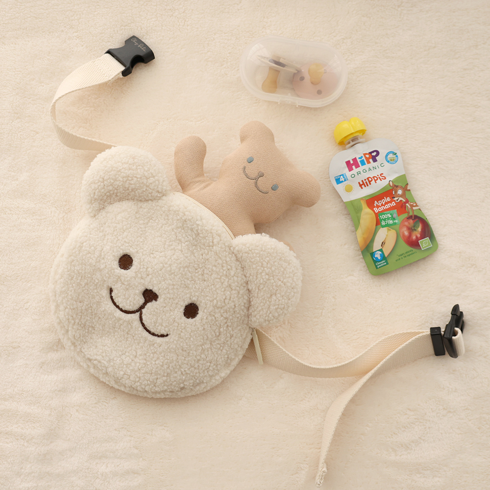 쉐베베 유아 키즈 크로스백 슬링백 뽀글이 곰 얼굴 털 애착 가방 쉐고미 - 상세 이미지 5