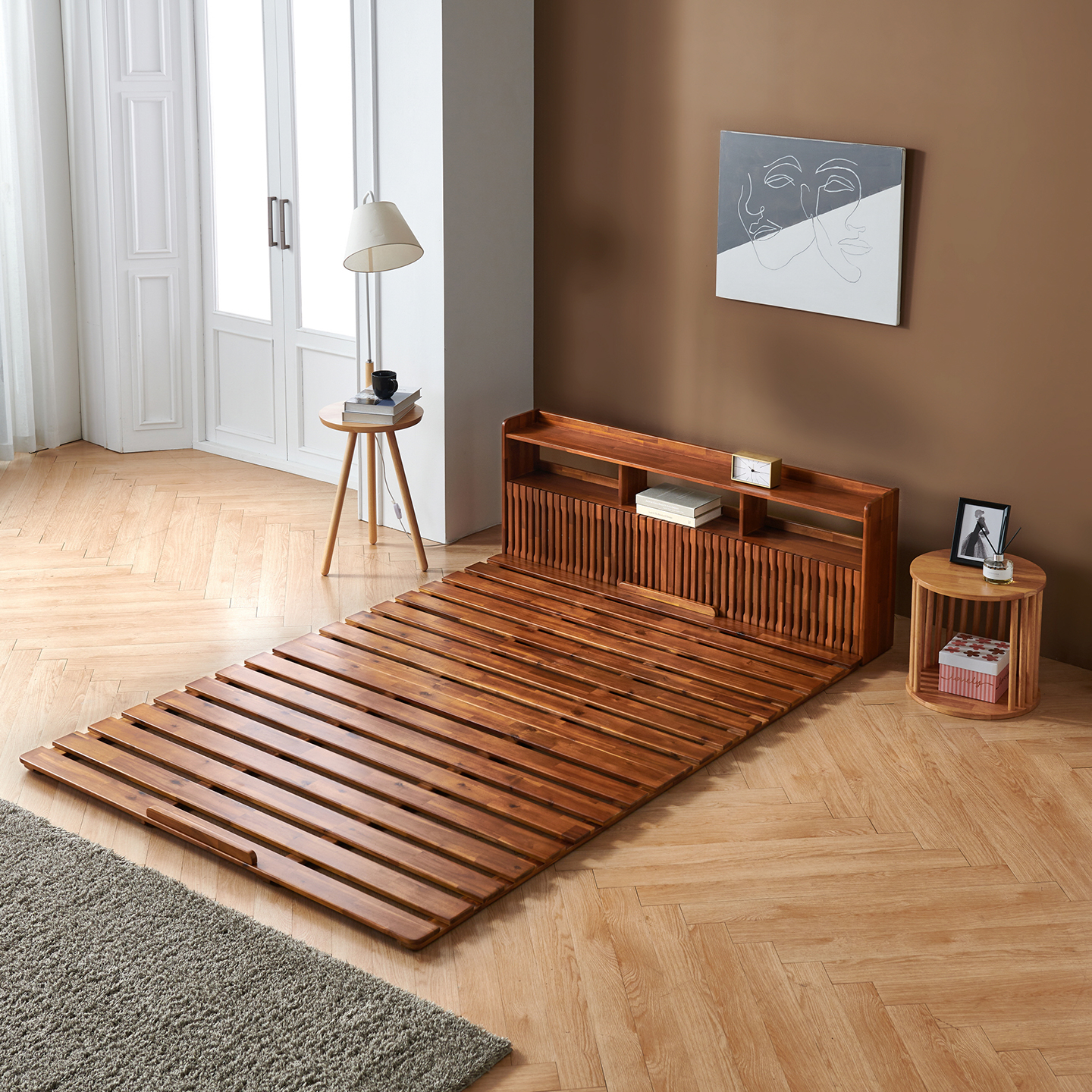 아카시아 원목 침대헤드 선반 S