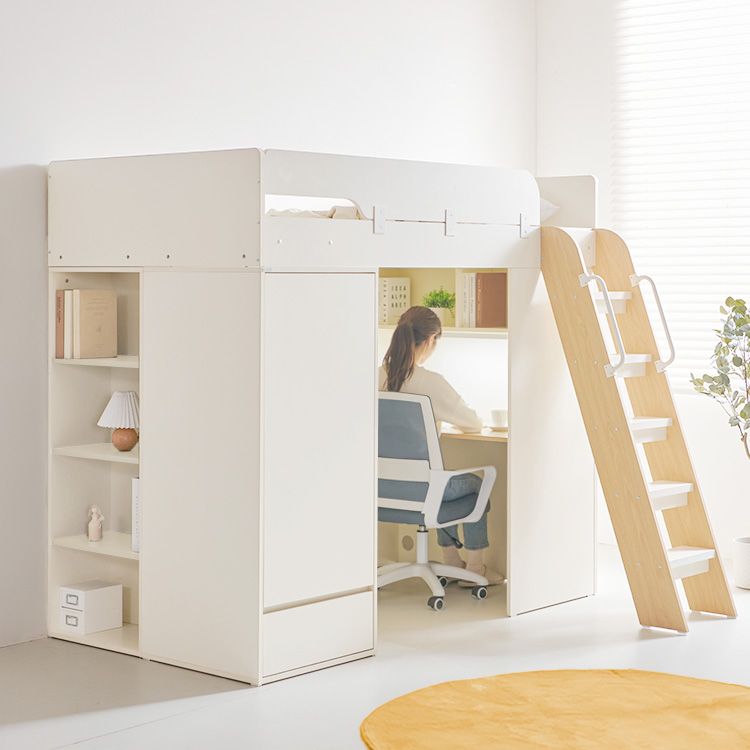 e스마트 퓨어 2층 성인 책상 수납 벙커침대 프레임 옷장형 SS