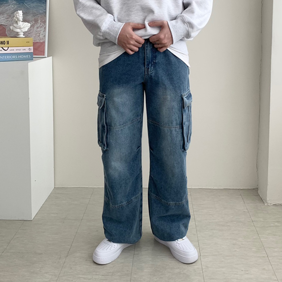 남자카고청바지 남자와이드청바지 남성블랙진 이미지 4
