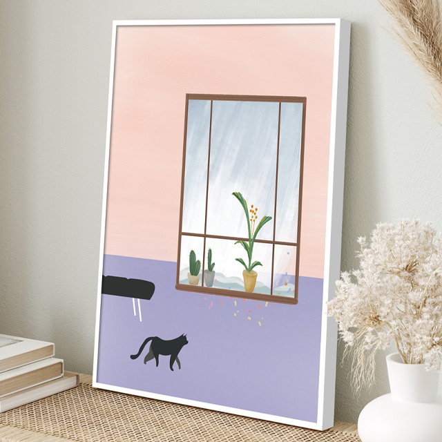 귀여운 고양이 그림 일러스트 액자 집들이선물 대형 거실 사무실 벽 인테리어 1번 - 상세 이미지 5