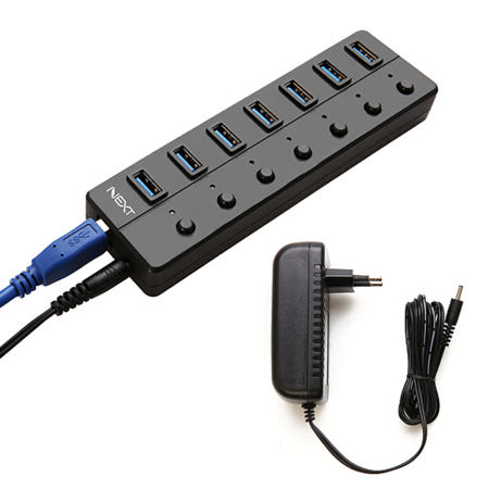 ㈜이지넷유비쿼터스 현지 공장 넥스트유 707U3 유전원 7포트 USB 3.0 허브 개별스위치 / 아답터 포함 / 최대 5Gbps / PC 노트북 그램 맥북