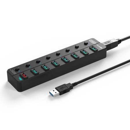 넥스트유 UH358-10G 유전원 USB 3.2 Gen2 10G 허브 7포트 / 고속충전 QC 1포트 / 개별스위치 / 아답터 제공