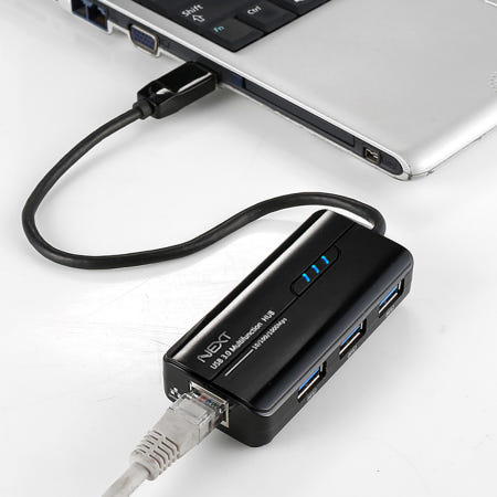 넥스트유 UH303LAN 노트북 USB 3.0 허브 3포트 + 외장형 유선 USB랜카드 / 노트북 갤럭시북 그램 서피스
