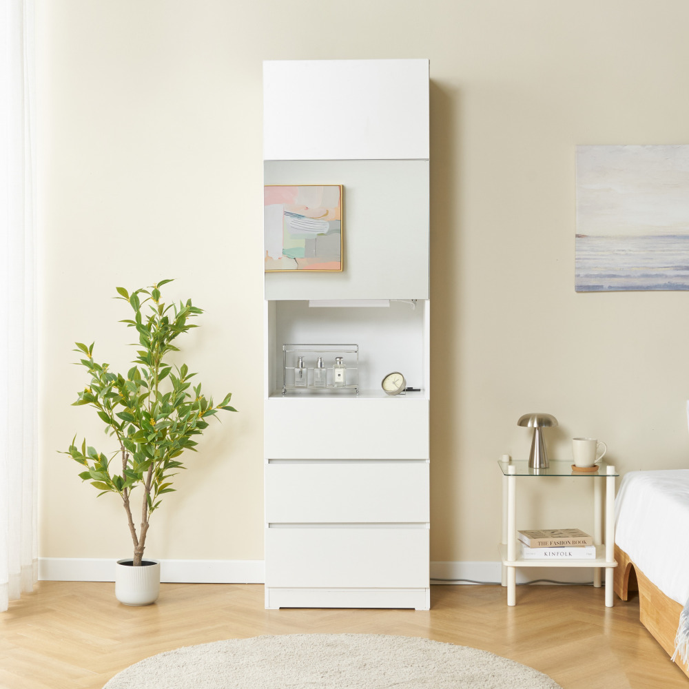 몰리 수납 화장대서랍장 틈새화장대 led 서랍형 3단서랍 콘센트 600 화이트