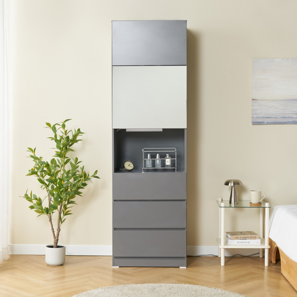 몰리 수납 화장대서랍장 틈새화장대 led 서랍형 3단서랍 콘센트 600 화이트