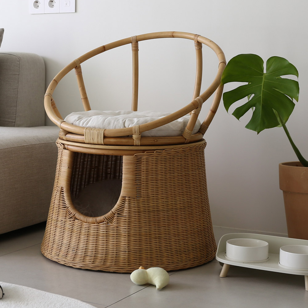 라탄 고양이집 의자 숨숨집 고양이텐트 원목 강아지 애견 펫 동굴하우스