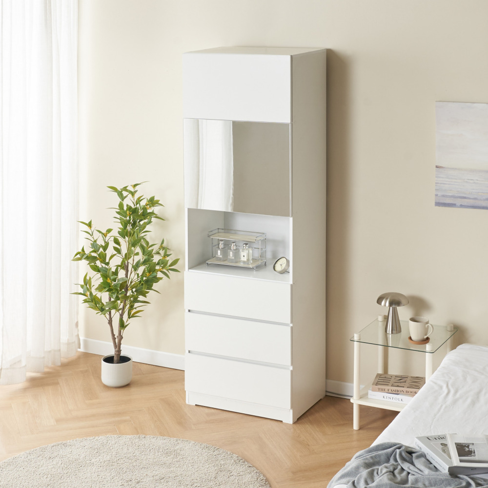 몰리 수납 화장대서랍장 틈새화장대 led 서랍형 3단서랍 콘센트 600 화이트