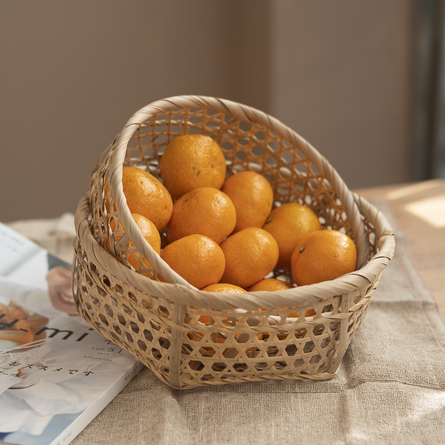 노던팜스 대나무 원형 수납 바구니 S 라탄 우드 인테리어 정리함