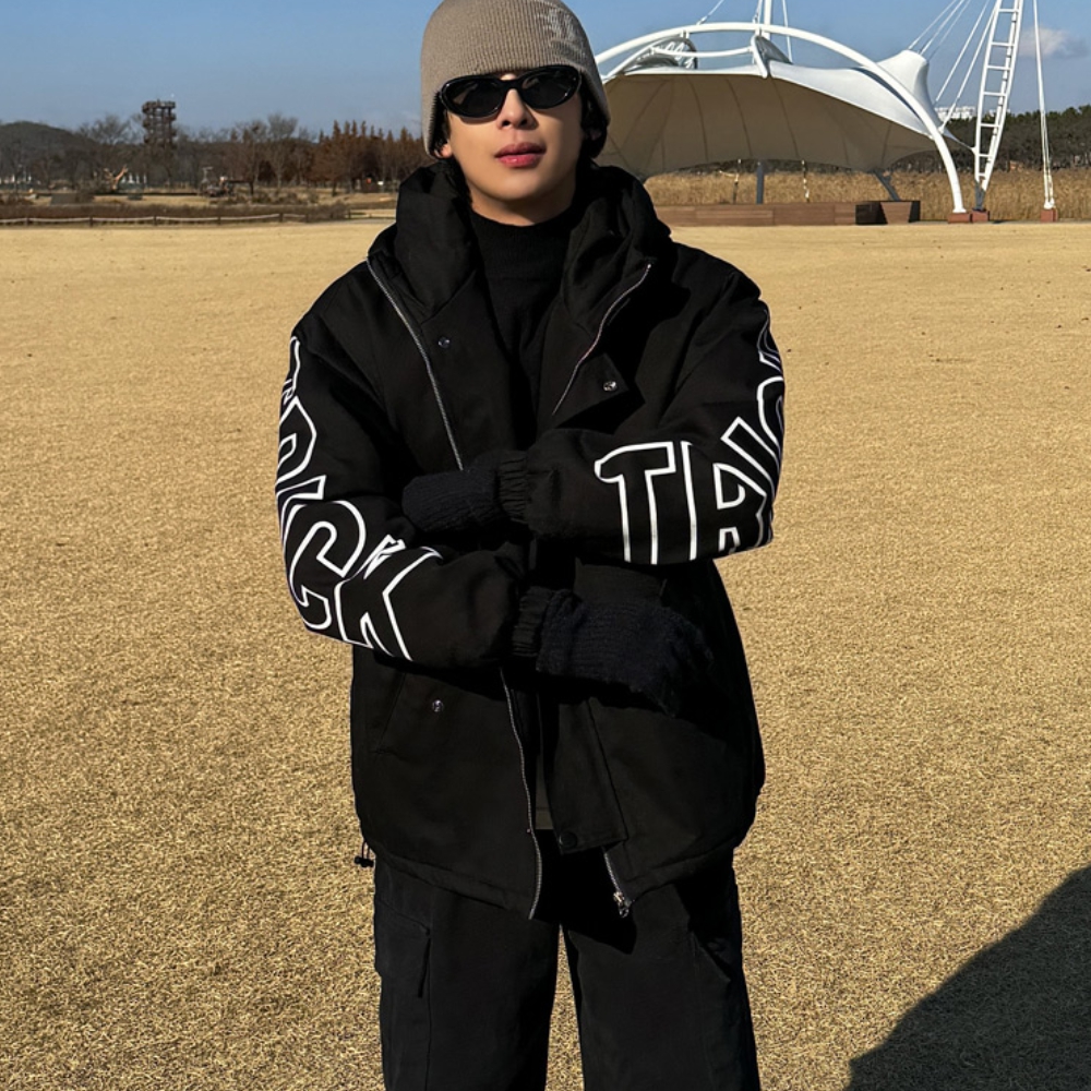 남자 스목 겨울 오버핏 해비 누빔 숏 후드 야상 패딩 점퍼 이미지 4