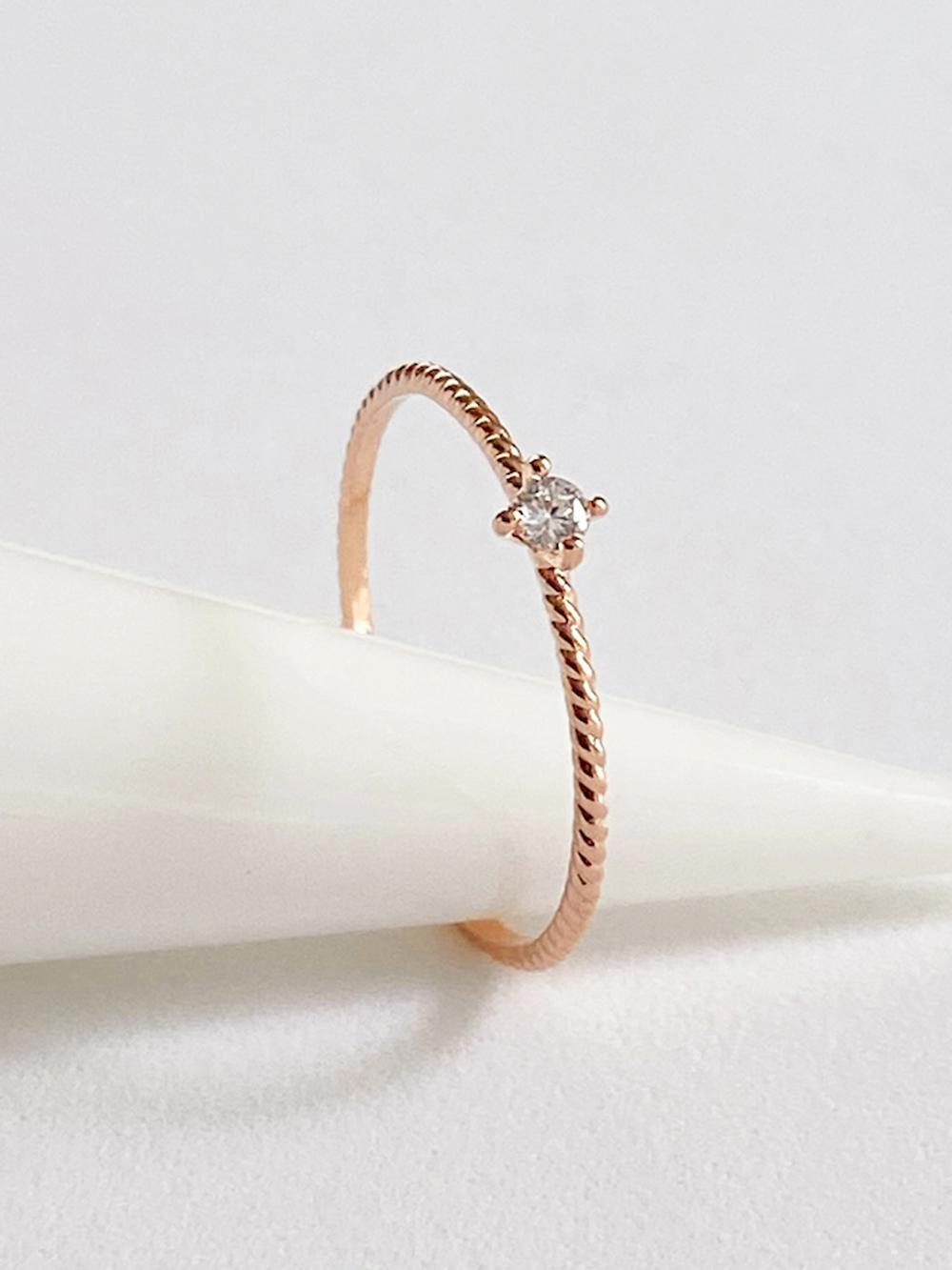 [무배/실버925] 로즈골드 미니 큐빅 꽈배기 은반지