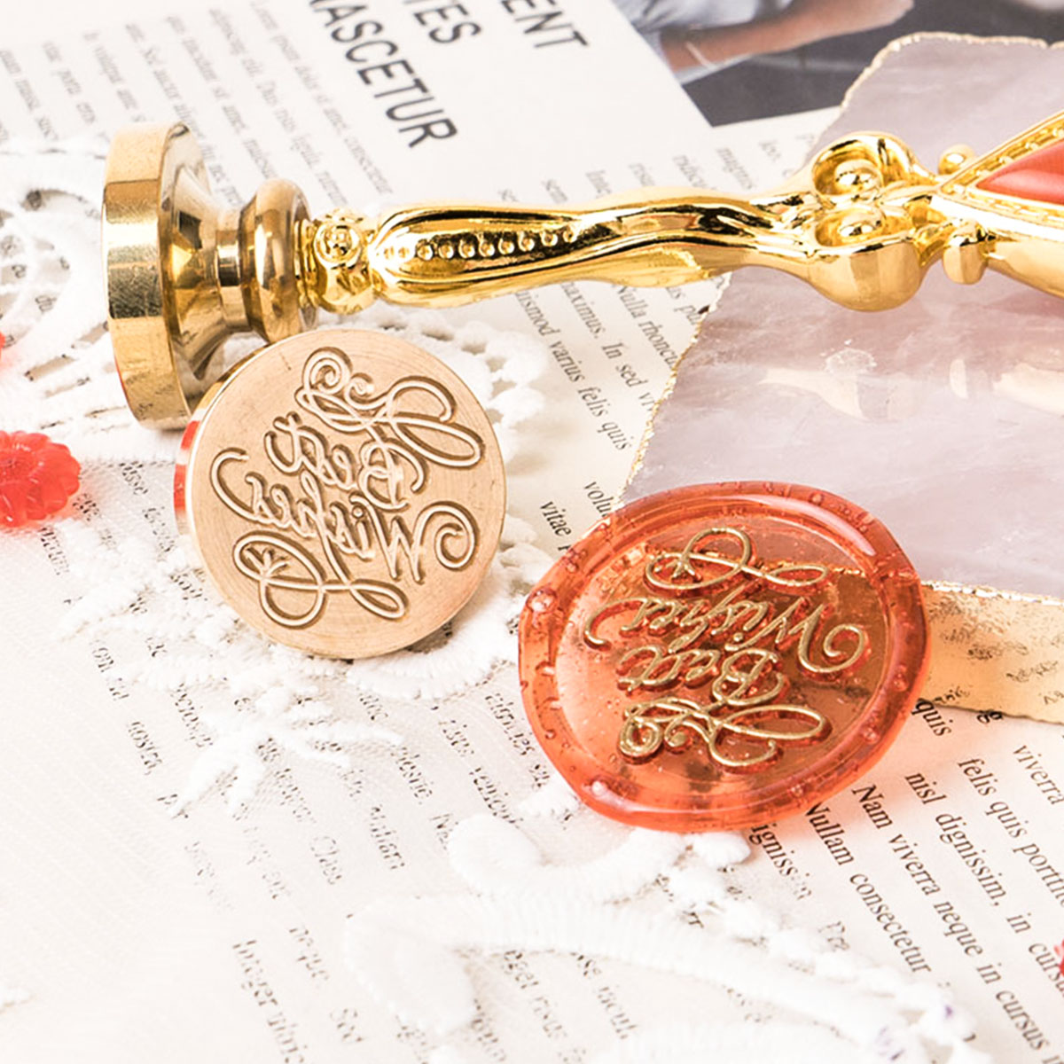 [미니 인장] 실링왁스 인장 2.5cm 스탬프 세트 Best wishes