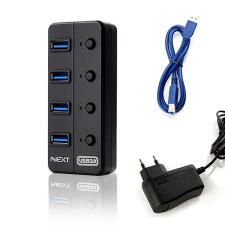 넥스트유 704U3 유전원 4포트 USB 3.0 허브 개별스위치 / 아답터 포함 / 최대 5Gbps / PC 노트북 그램 맥북