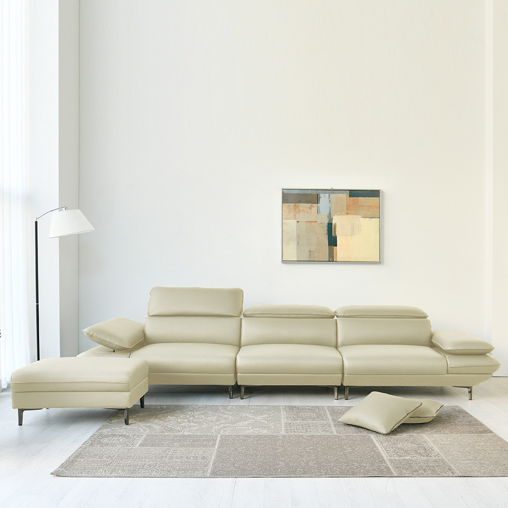 스코나 브리프 나파 통가죽 헤드 팔걸이 틸팅 소파 스툴포함, 아이보리, 4인용