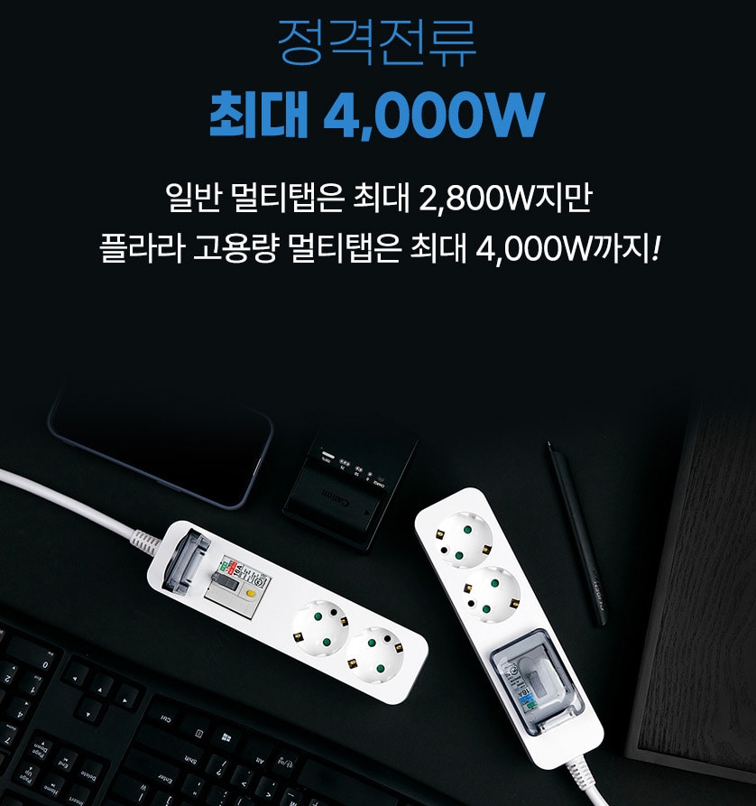 국산 고용량 멀티탭 4000W 누전차단 멀티 콘센트1.5m/ 2.5m/ 4.5m - 상세 이미지 4