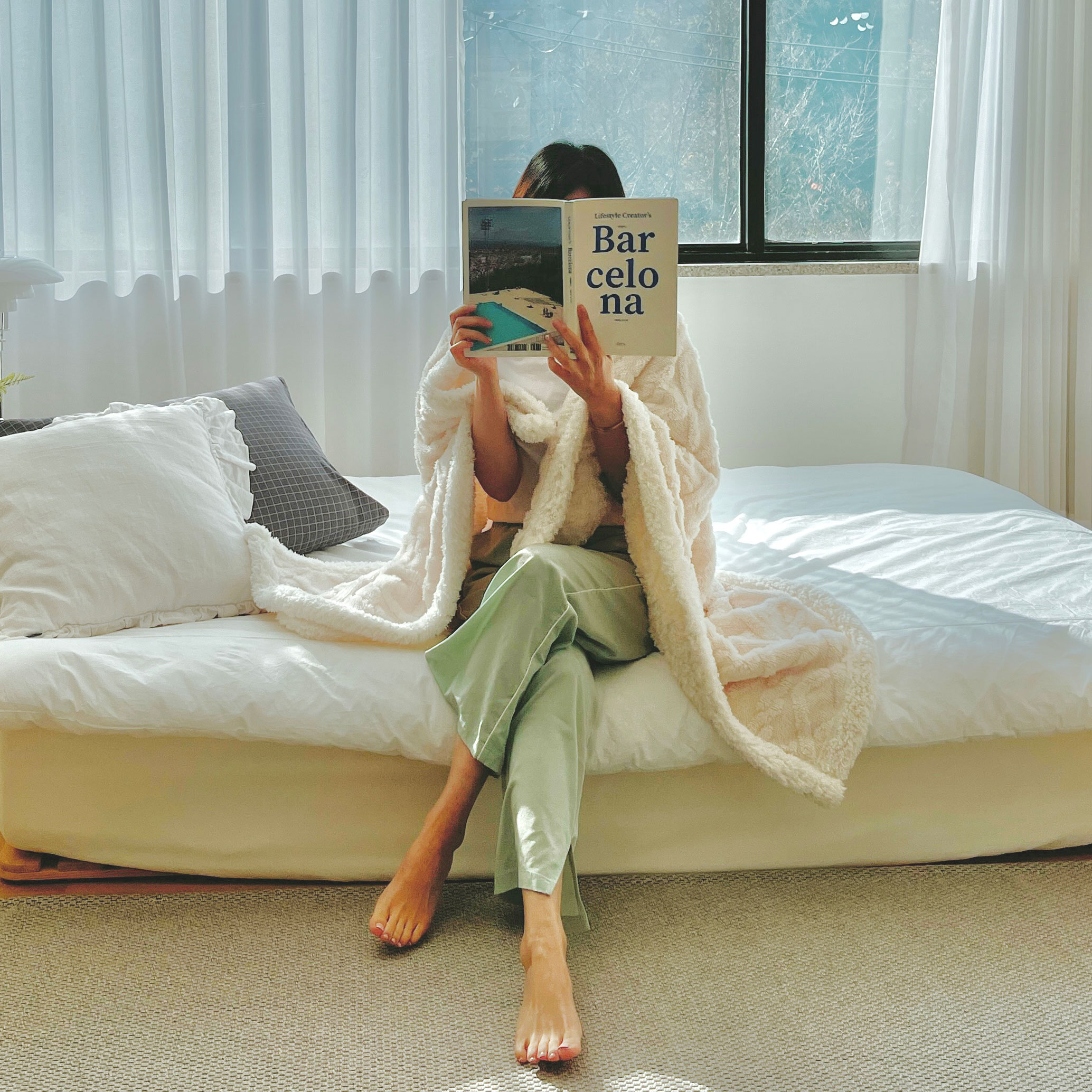 사라하우스 포근포근 무릎 꽈배기 양털 극세사 쇼파 블랭킷 담요