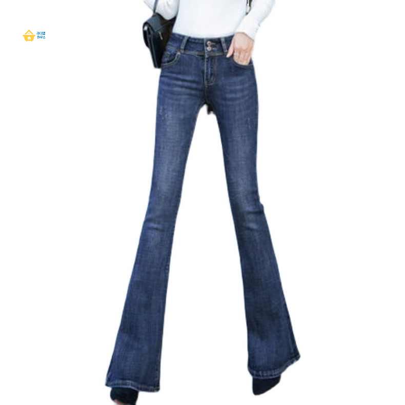 나팔바지 빅사이즈 데님 롱 청바지 여성 부츠컷팬츠 슬림스키니 - 상품 이미지
