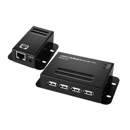 넥스트유 USB404 산업용 4포트 USB 2.0 거리연장기 리피터 송수신기 세트 / UTP 최대 50M 연장 / POC 지원